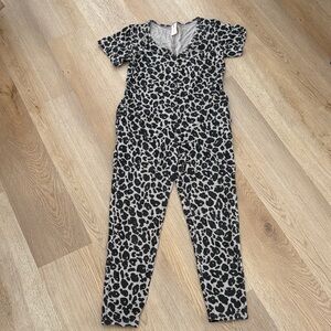 Smash + Tess Gray and Black Leopard Print Jumpsuit Romper